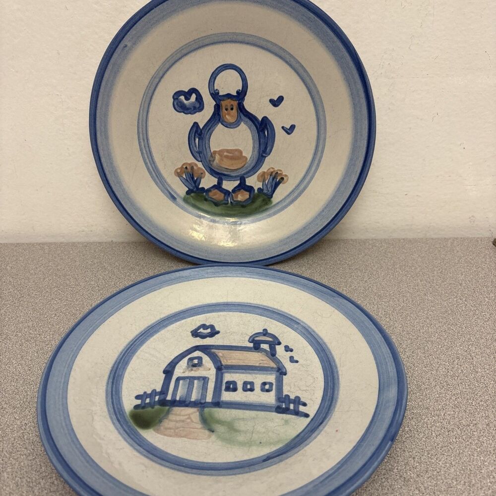 MA Hadley 9” Barn & Duck Stoneware Lot Of  Hand Painted 9” Luncheon Plate